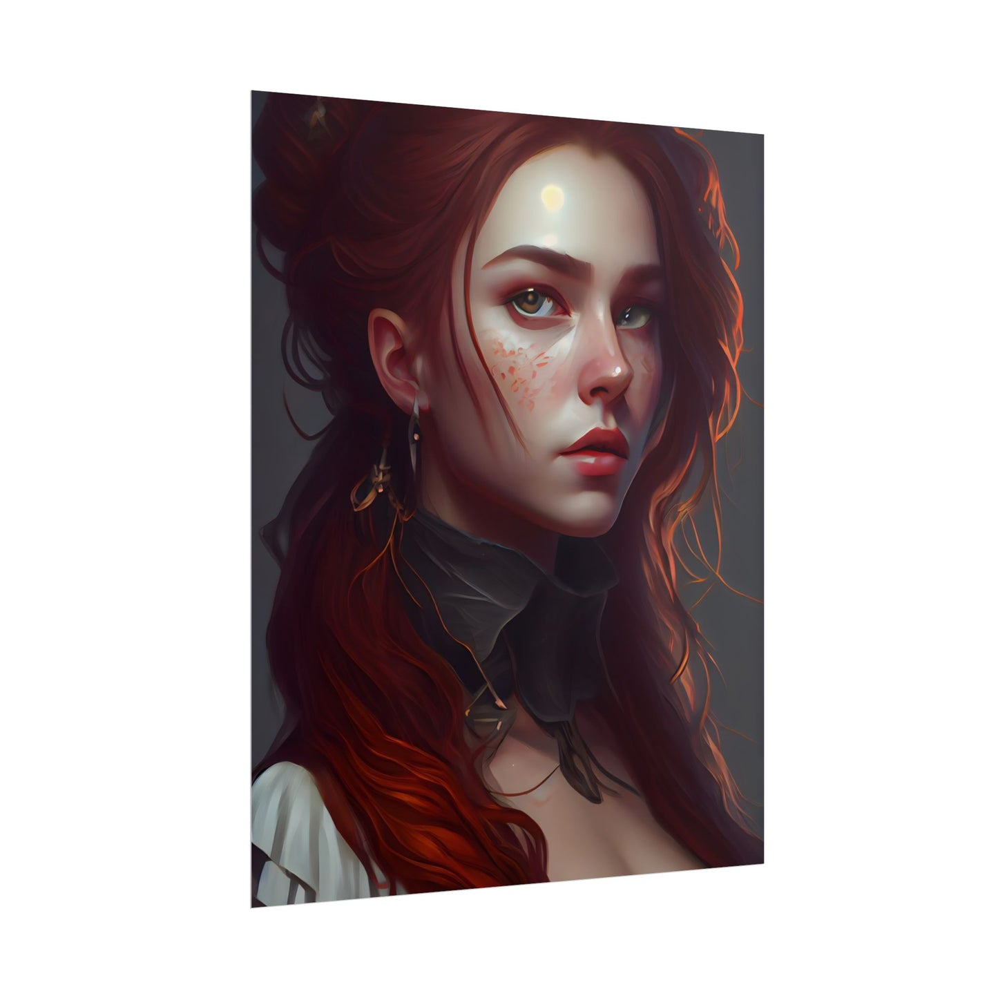 Formal Redhead Portrait: Nature-Themed Artwork in Green and Blue - Poster