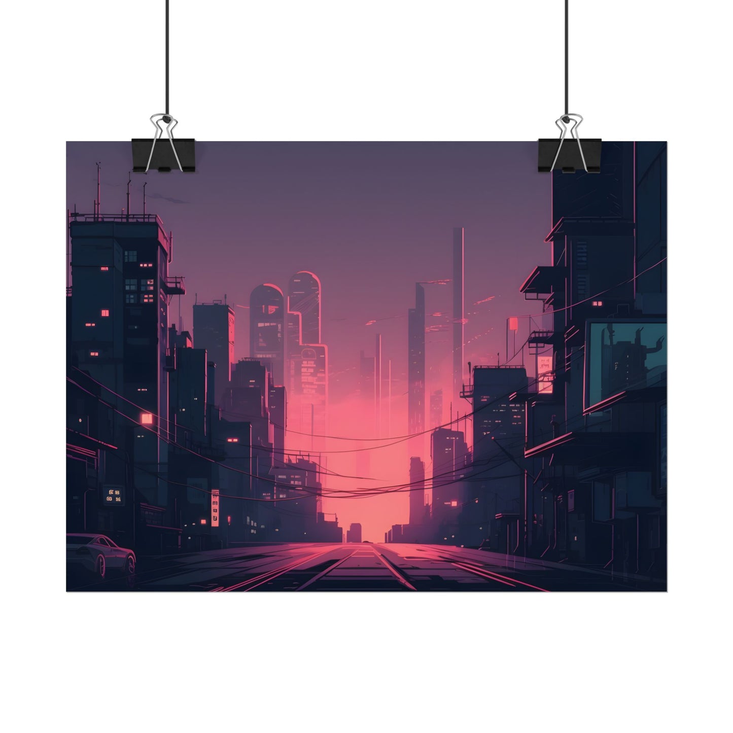 Cyberpunk Nighttime Cityscape: Melancholic Mood - Poster