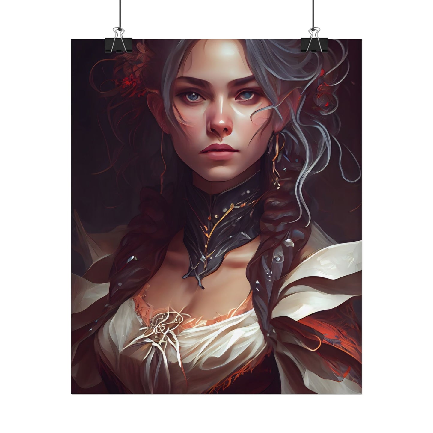 Glamorous Mid-20s Female Portrait: Black Hair Artwork - Poster
