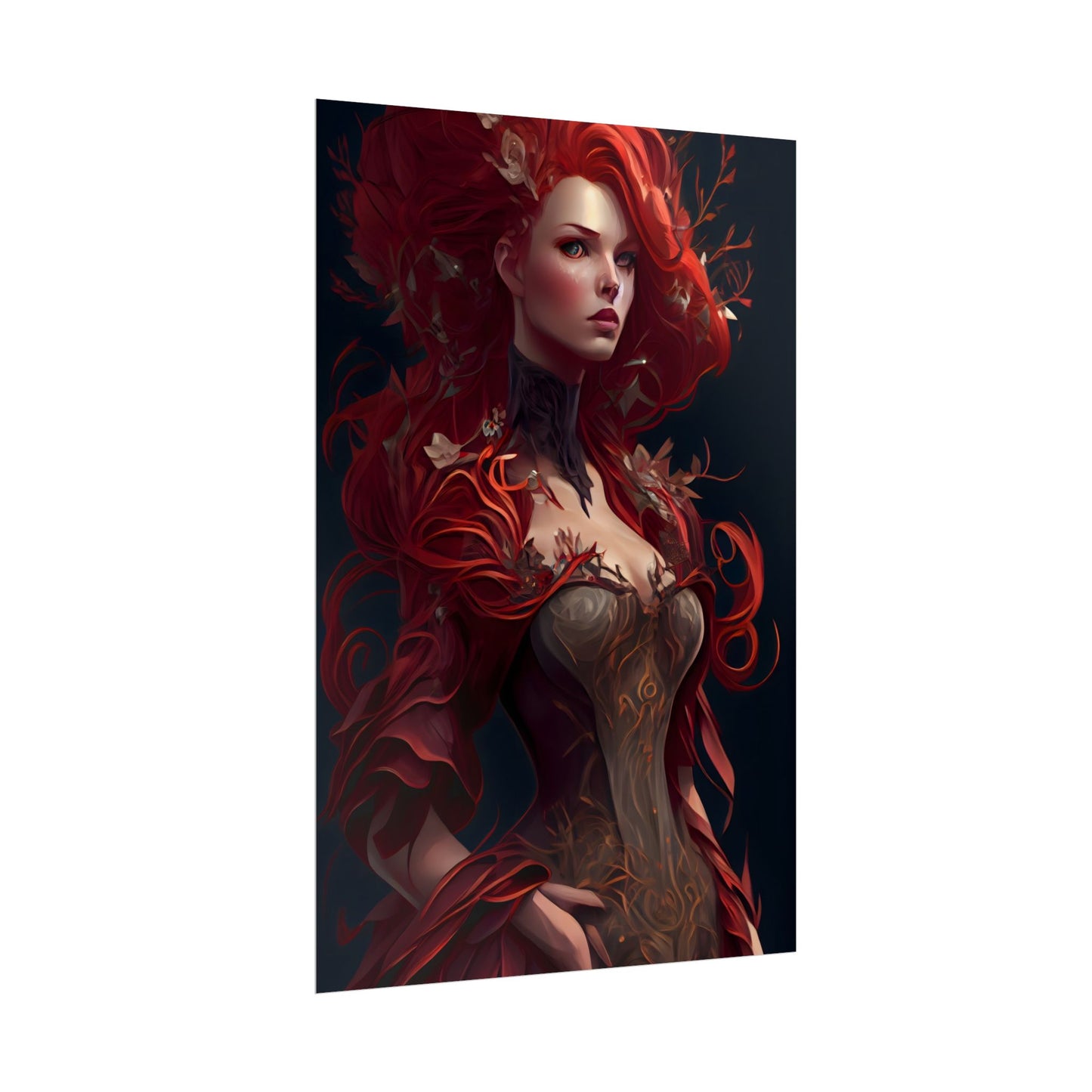 Red Hair Portrait: Elegant Female in Black Dress - Poster