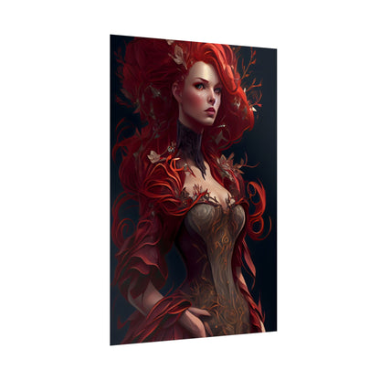 Red Hair Portrait: Elegant Female in Black Dress - Poster