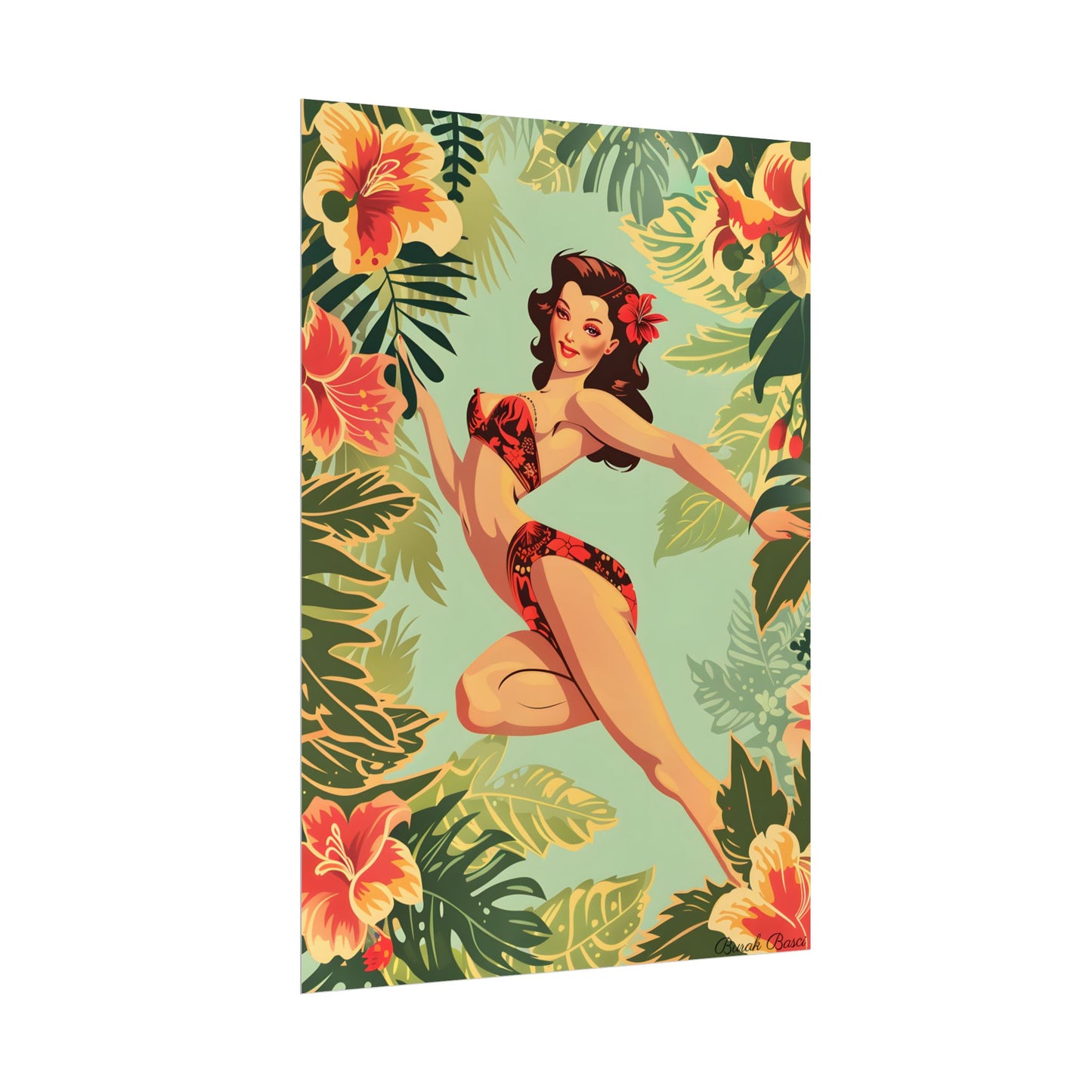 Vintage Retro Pin-Up Girl: Mid-Century Art Illustration - Poster