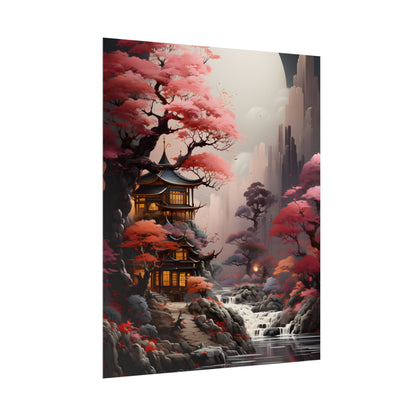 Landscape Masterpiece in Ash Magenta and Moss Green: Serene Nature Artwork - Poster