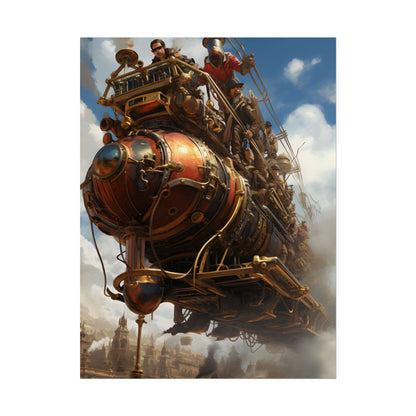 Thrilling Steampunk Sky-Liner: Racing Steam Locomotive on Colum - Poster