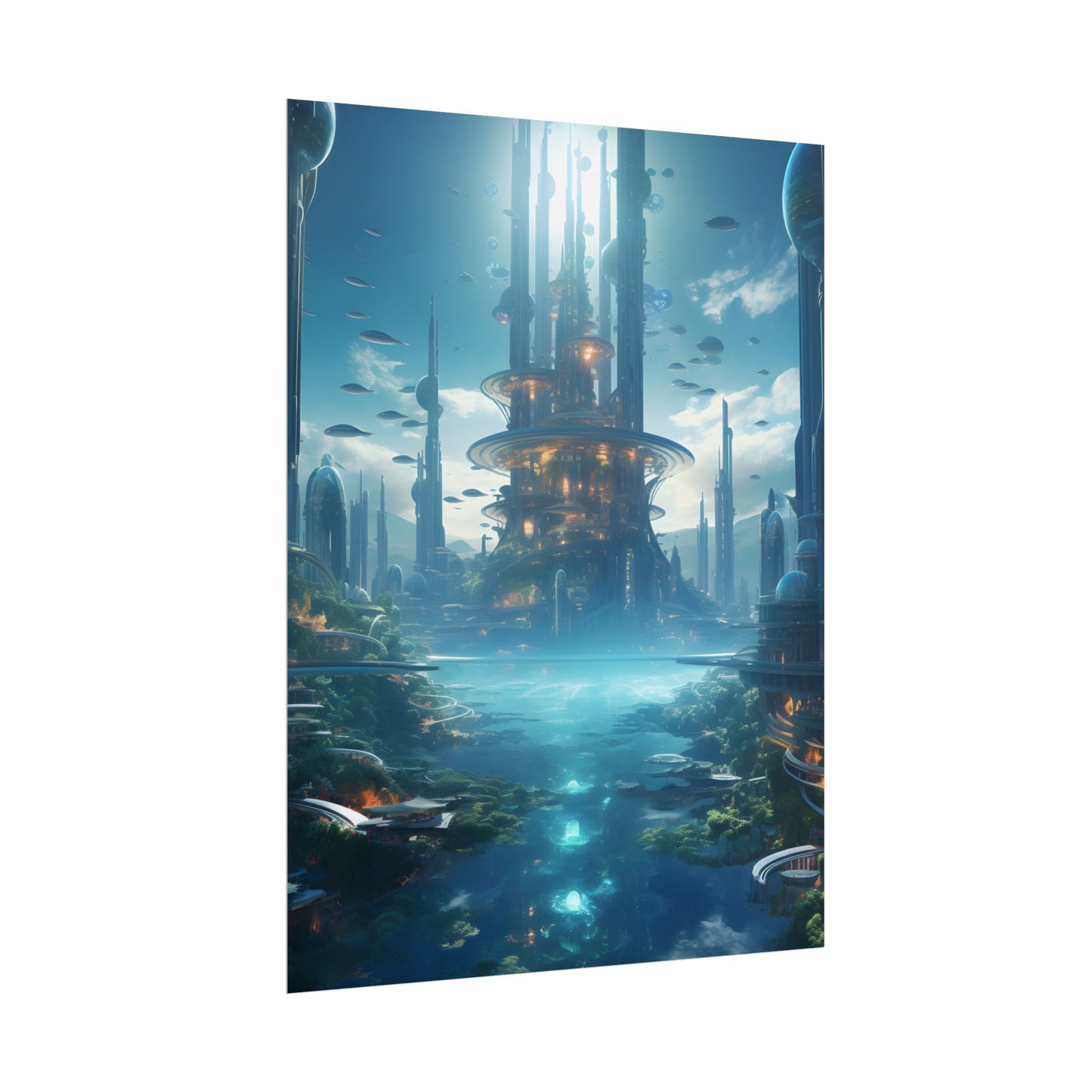 Underwater Futuristic City: Submerged Metropol Digital Artwork - Poster