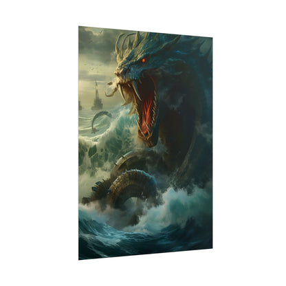 Mythical Sea Monster: Calming Green Scaled Creature Art - Poster