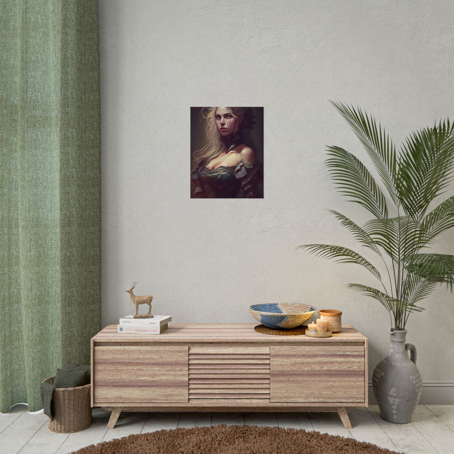 Blonde Female Portrait in a Dress: Stunning Artwork - Poster