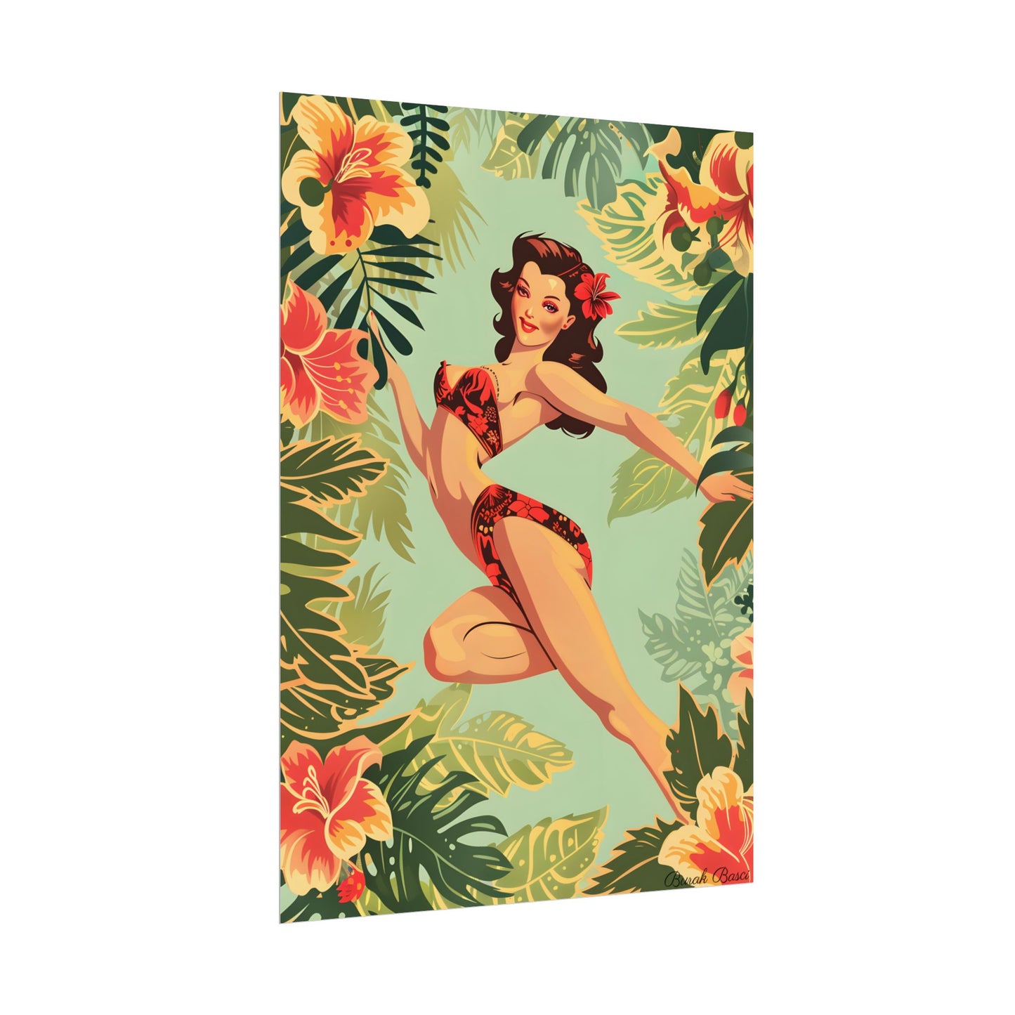 Vintage Retro Pin-Up Girl: Mid-Century Art Illustration - Poster