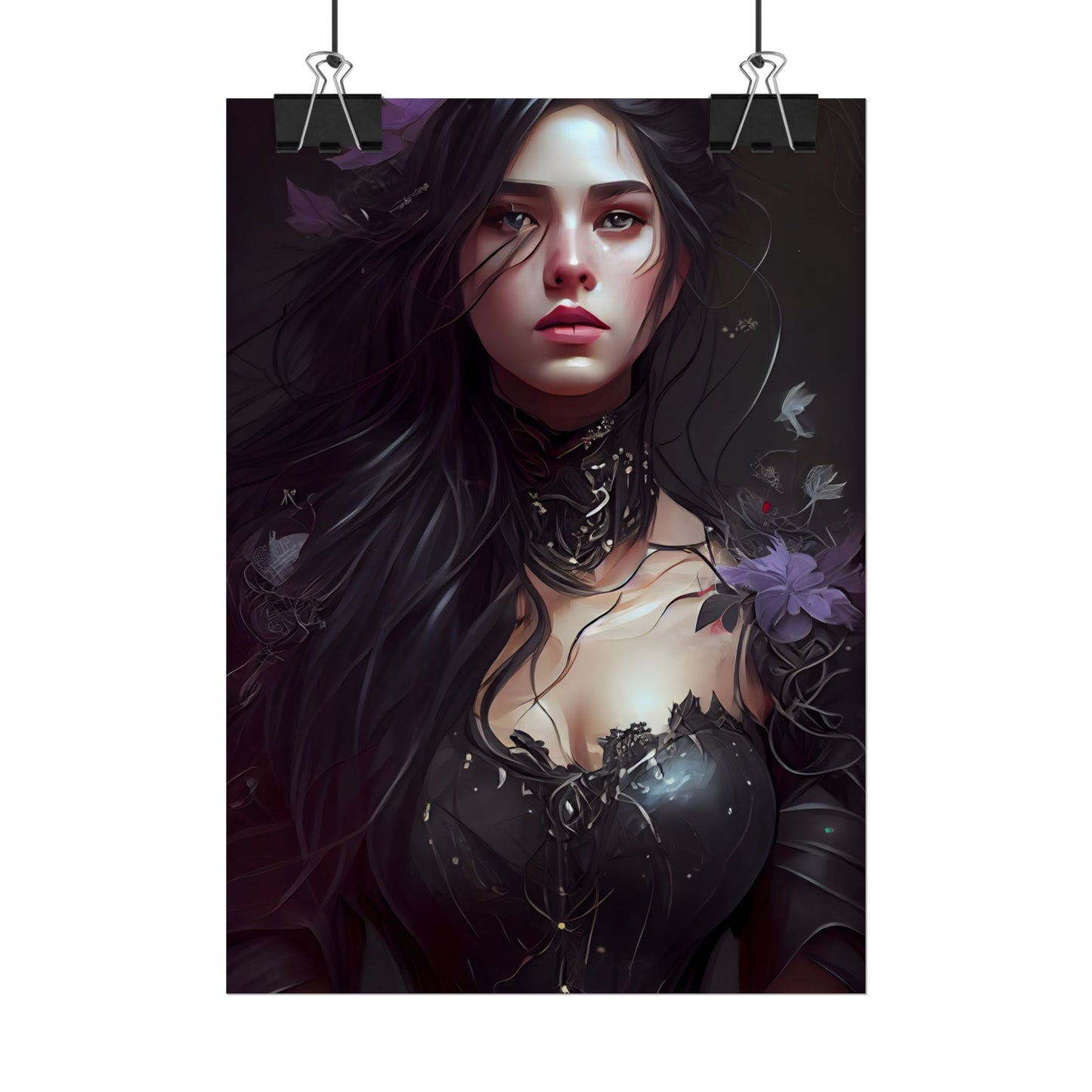 Striking Woman Portrait: Black Hair Artwork - Poster