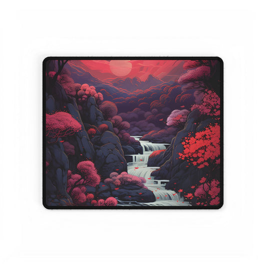 Serene River Landscape: Tranquil Flowers & Roses - Desk Mat