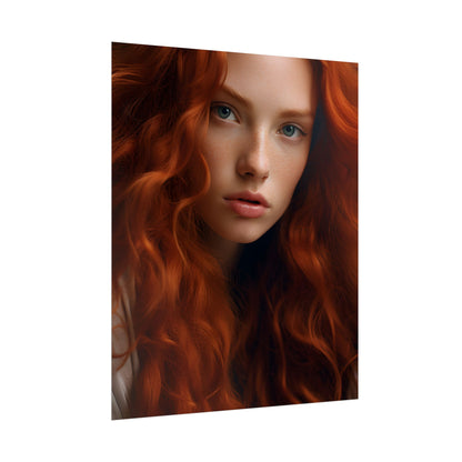 Feminine Portrait: Redheaded Woman in Light Blue - Poster