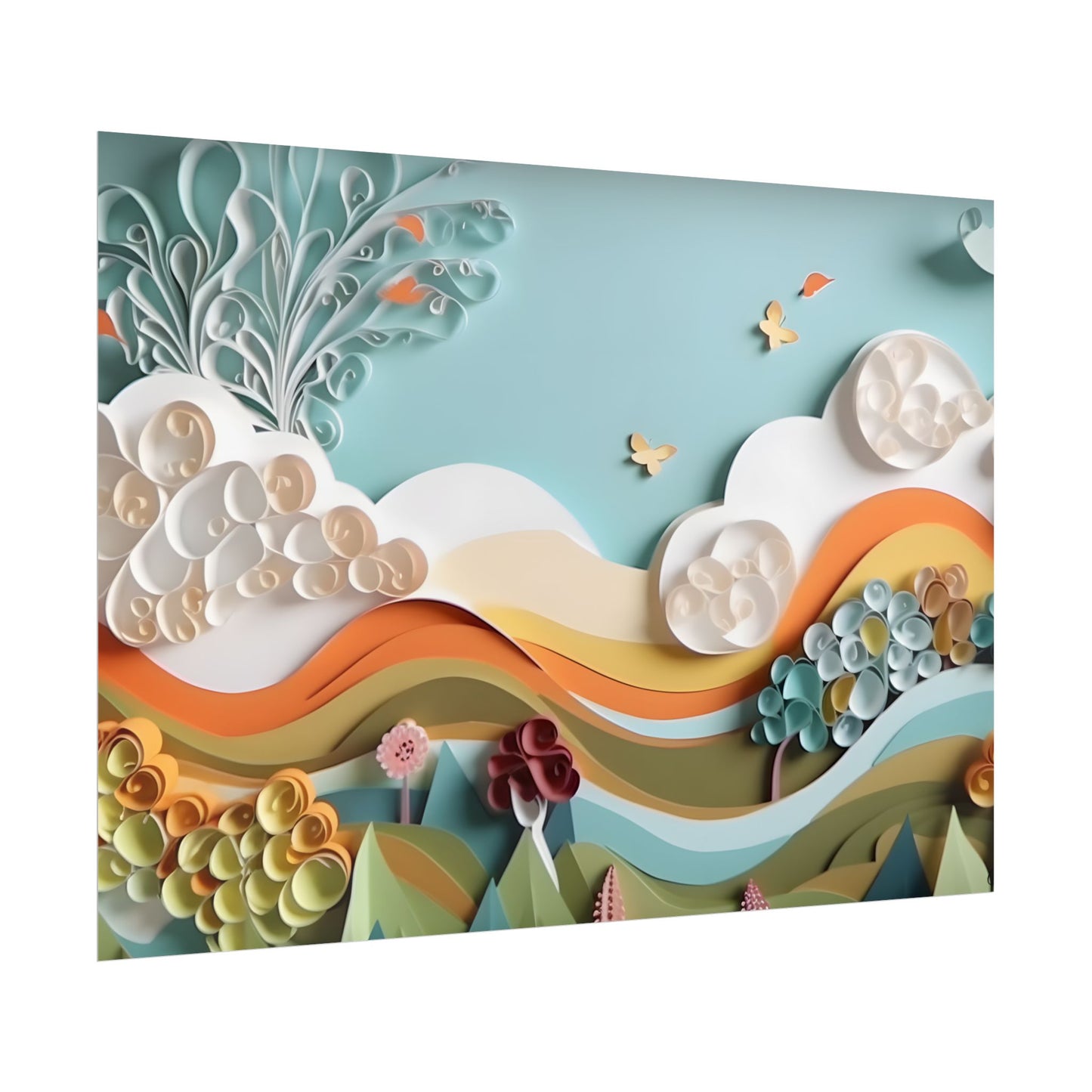 Peaceful Beach Serenade: Paper Quilling Art - Poster