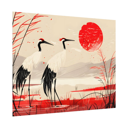 Peaceful Cranes in Serene Nature: Landscape Artwork - Poster