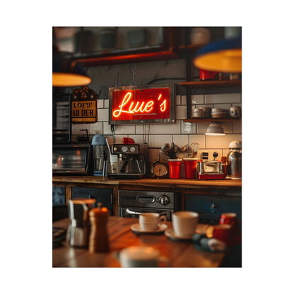 Cozy Retro Kitchen Artwork: Lukes Diner Sign Digital Art - Poster