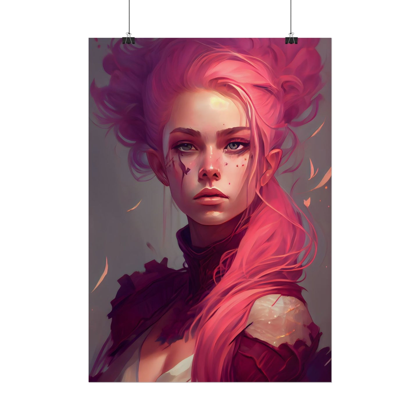 Enigmatic Portrait: Pink Hair in Darkness - Poster