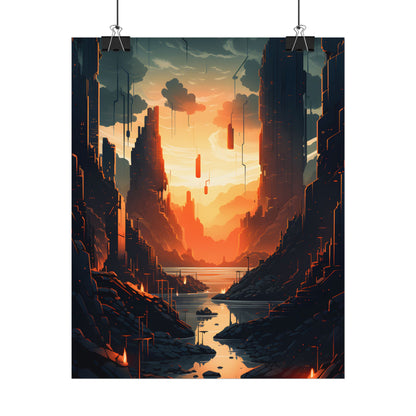 Cyberpunk Metropolis Ablaze: Nocturnal Digital Masterpiece - Poster