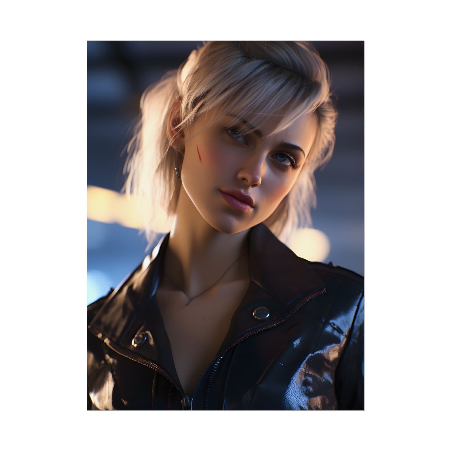 Cyberpunk Teenage Girl: Blonde Digital Art - Poster