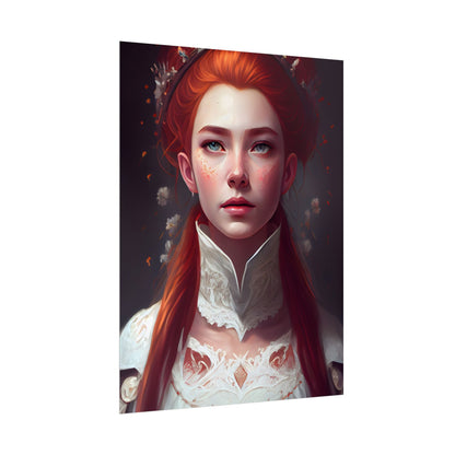 Soft Glow Redhead Portrait: Elegant Female Artwork in Dress - Poster
