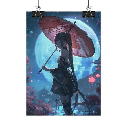 Anime Winter Girl: Gentle Snow Scene Art - Poster