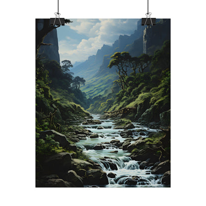 Breathtaking Blue Waterfall: Oil Painting Masterpiece - Poster