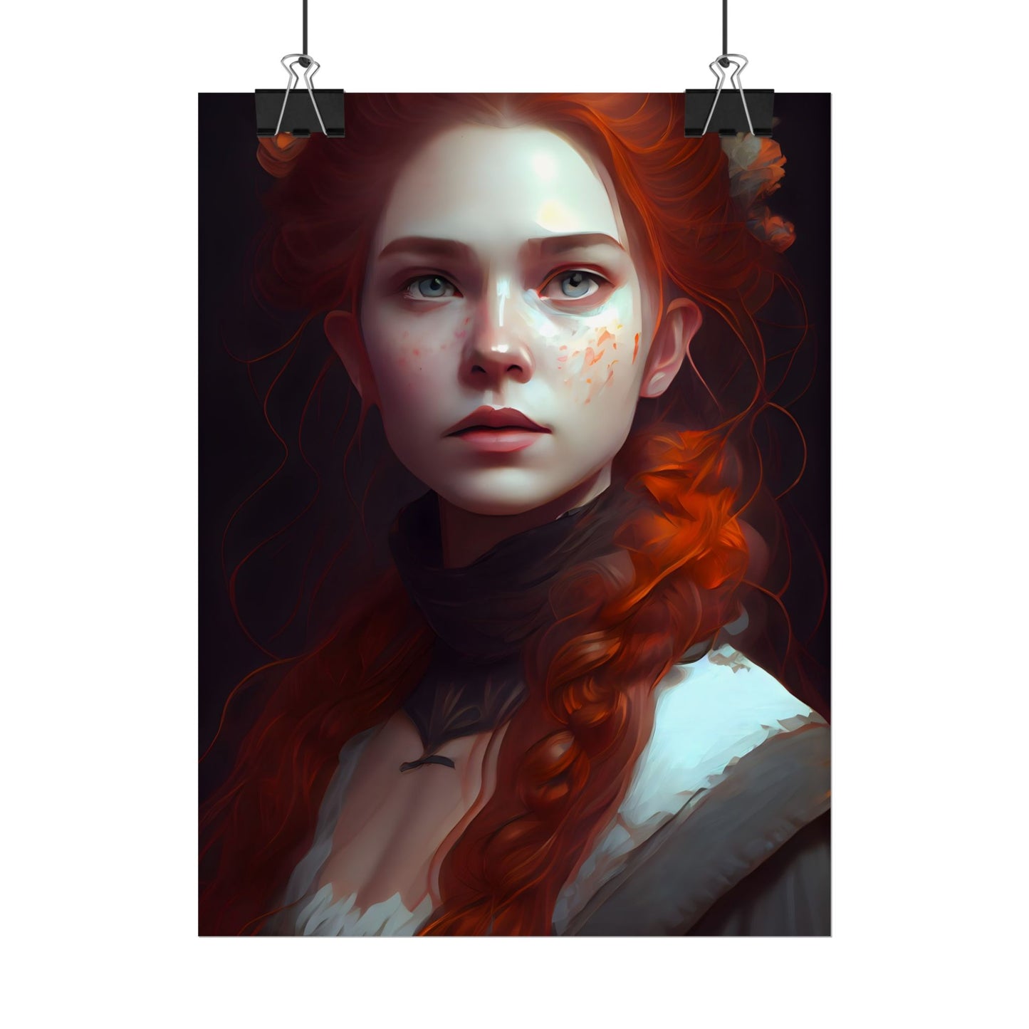 Astonishing Redhead Portrait: Elegant Young Woman in Dress - Poster