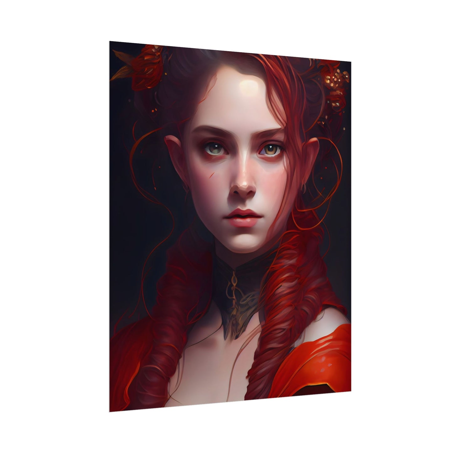 Redhead Portrait: Vibrant Dress Artwork - Poster