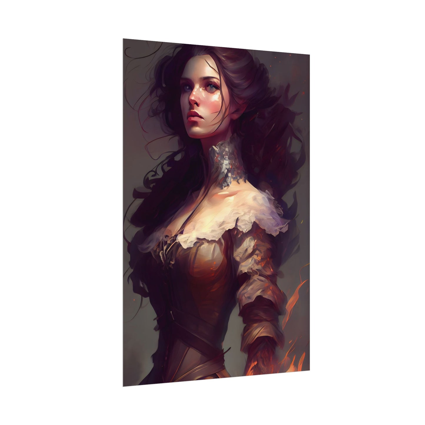 Lovely Brown Hair Portrait: Stunning Female Art - Poster