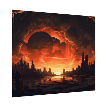 Futuristic Cyberpunk Night: Burning Cityscape Landscape Art - Poster
