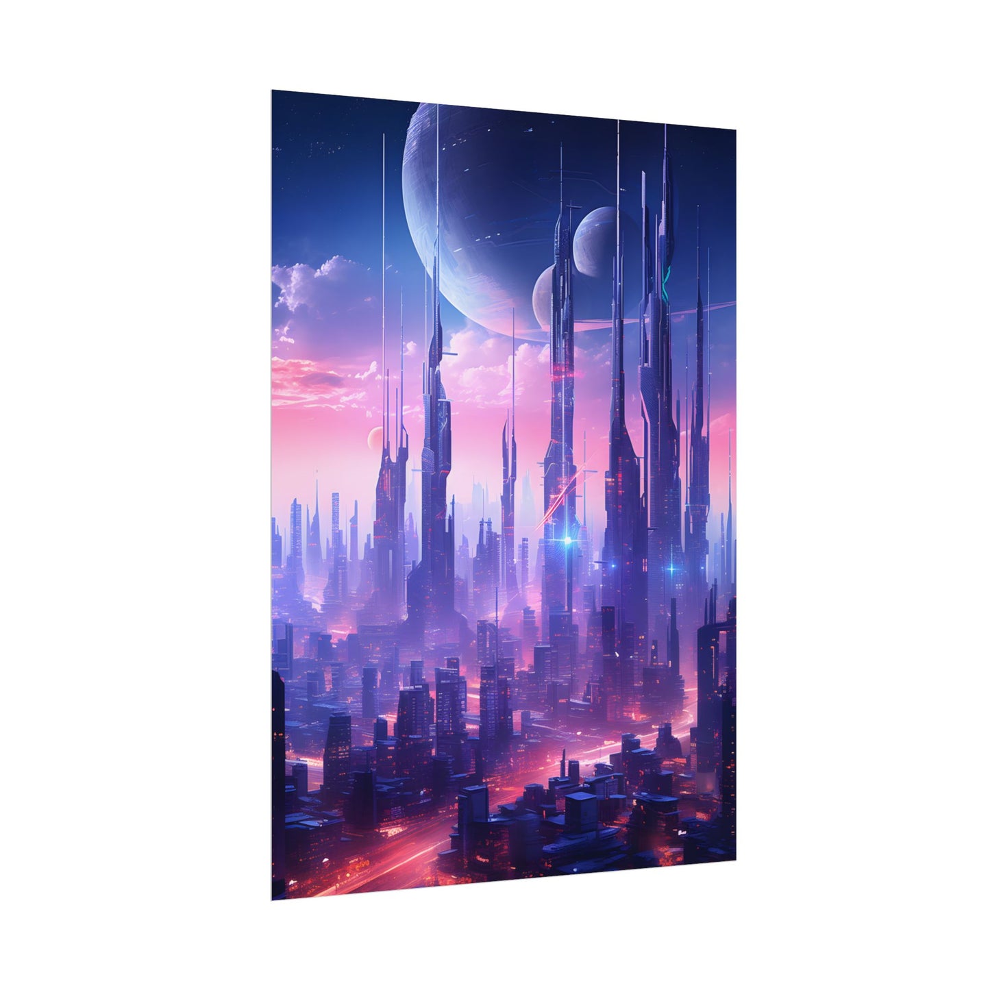 Cyberpunk Cityscape: Dark Futuristic Metropolis Digital Art - Poster