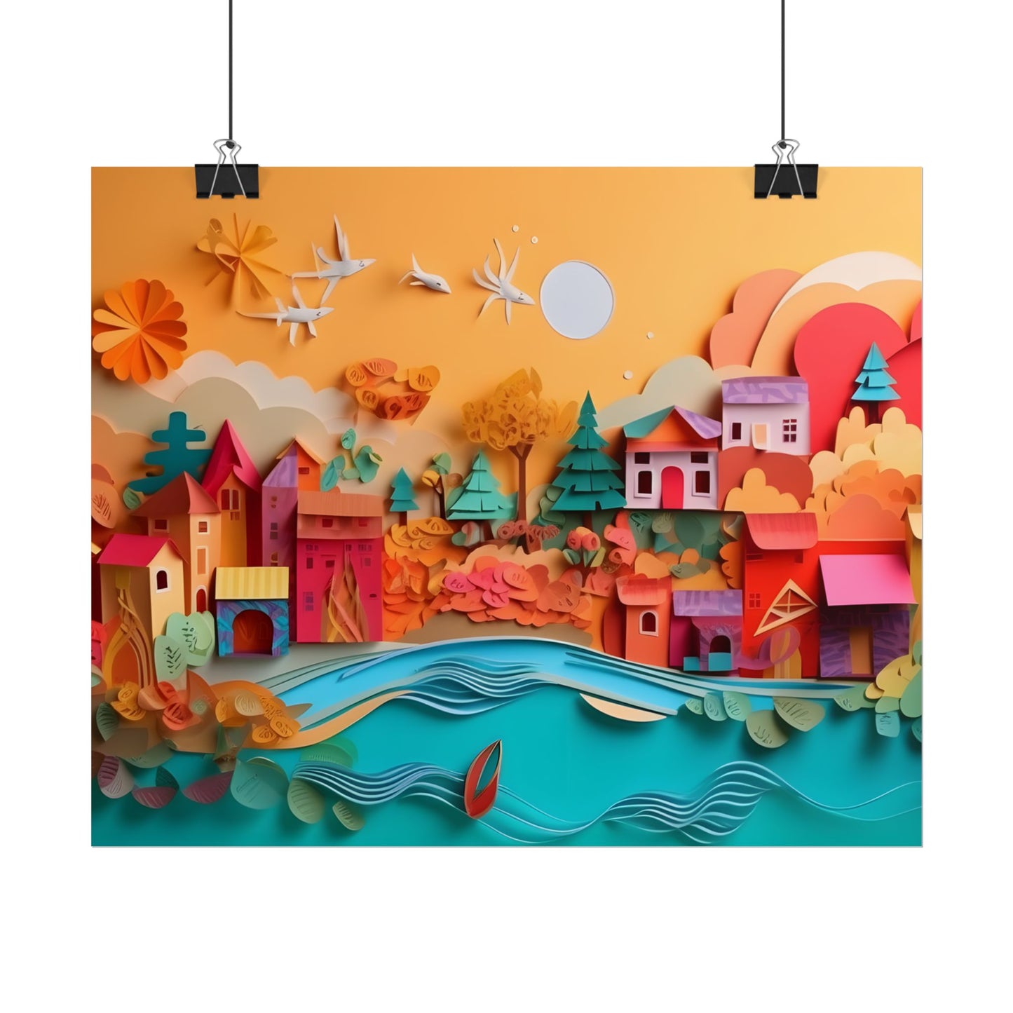 Epic Sunset Beach: Magical Paper Quilling Artwork - Poster