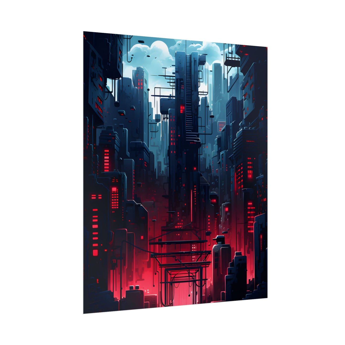 Cyberpunk Melancholy: A Nightly Cityscape Digital Art - Poster
