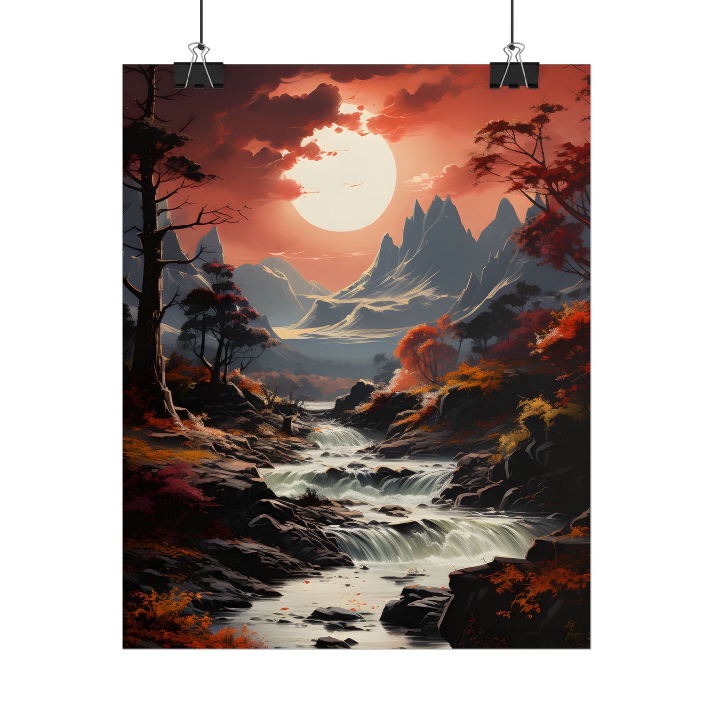 Breathtaking Waterfall Oil Painting: A Realistic Artwork - Poster