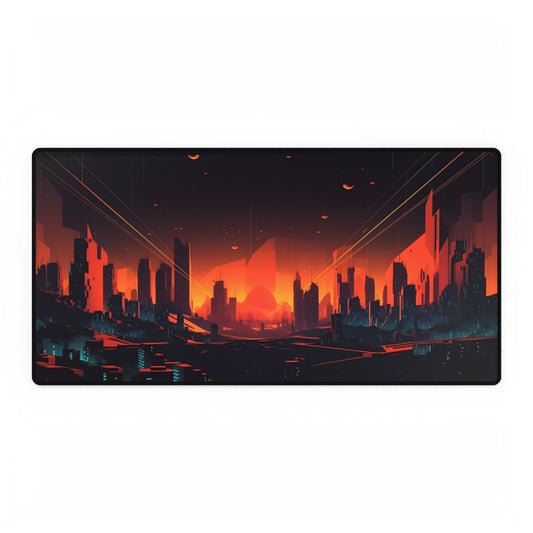 Cyberpunk Cityscape: Nighttime Landscape Photograph - Desk Mat