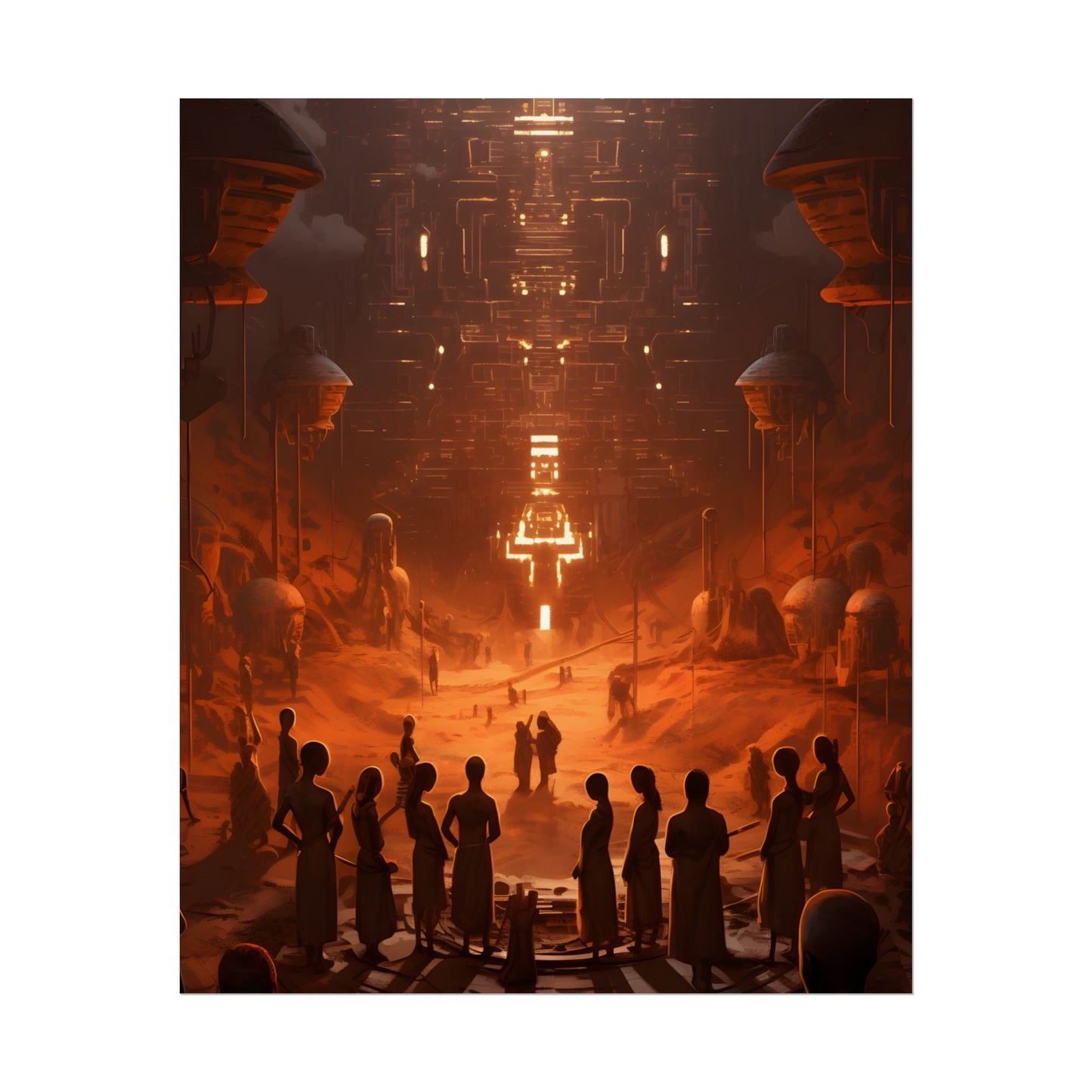 Vibrant Futuristic Tribal Gathering: Digital Art - Poster