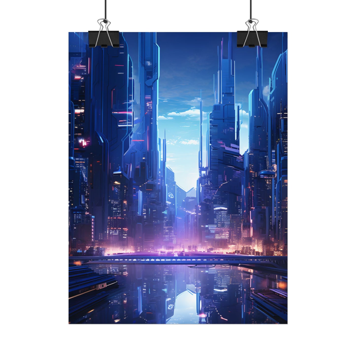 Dystopian Cyberpunk Cityscape: Glowing Neon Lights - Poster