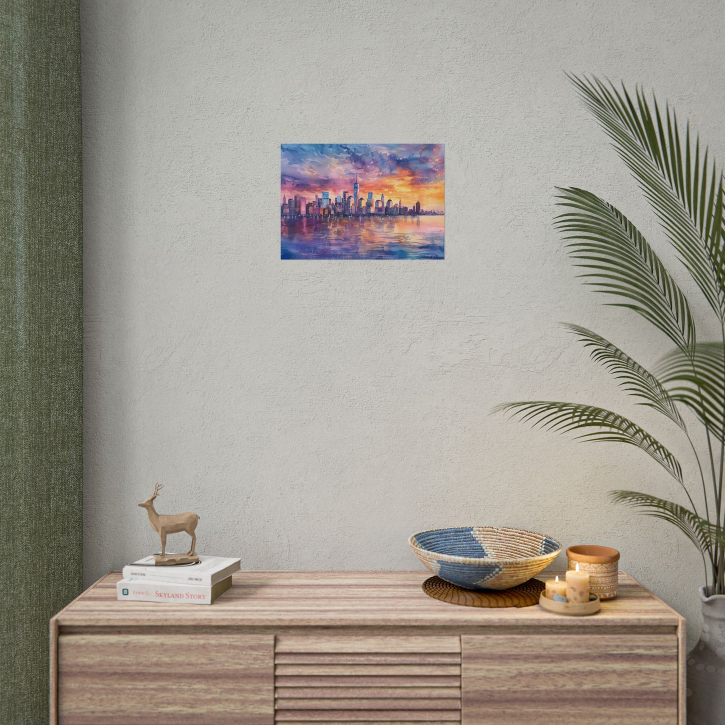 Serene NYC Sunset: Watercolor Skyline Reflections - Poster