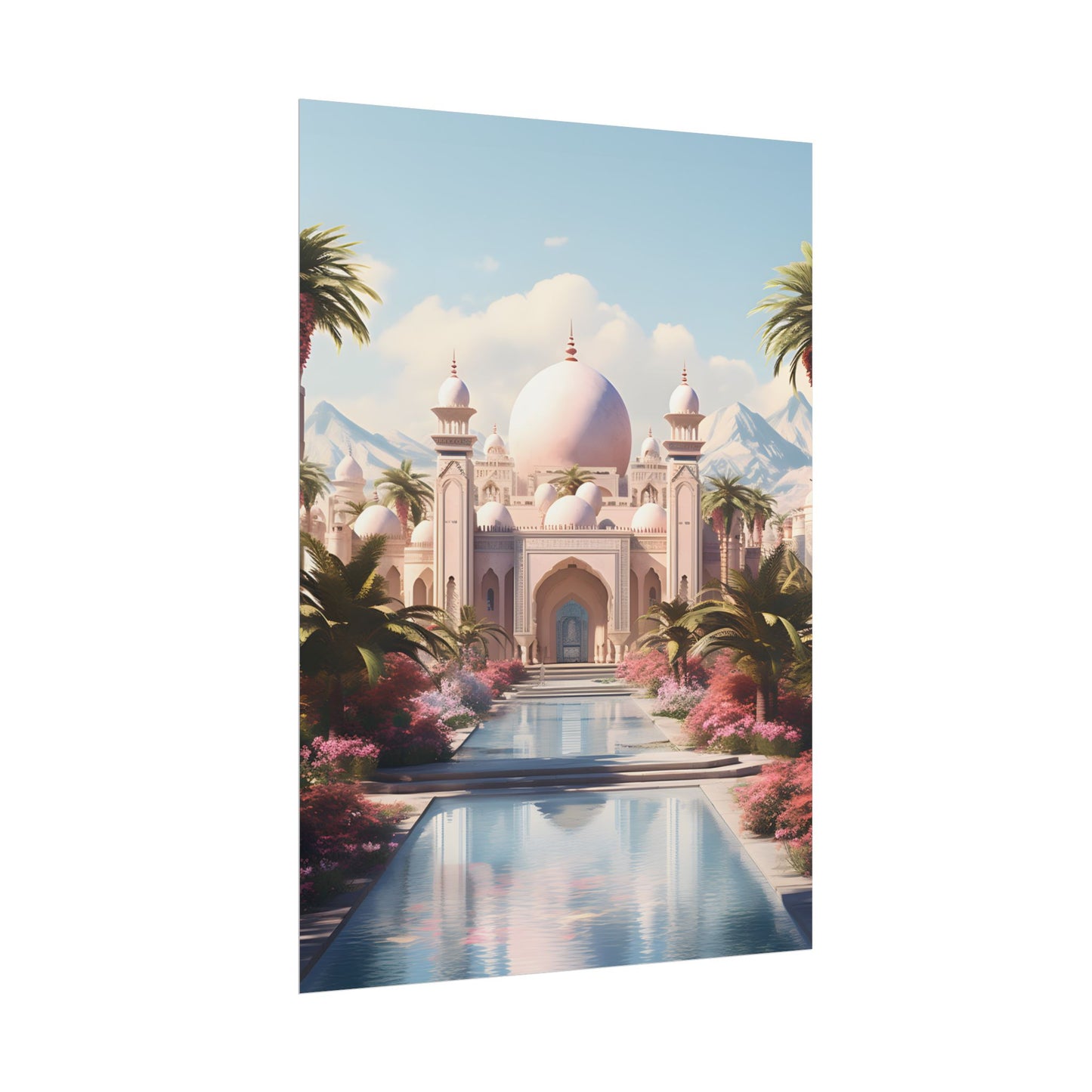 Serene Arabian Desert Oasis: Camels in a Palm Tree Landscape - Poster