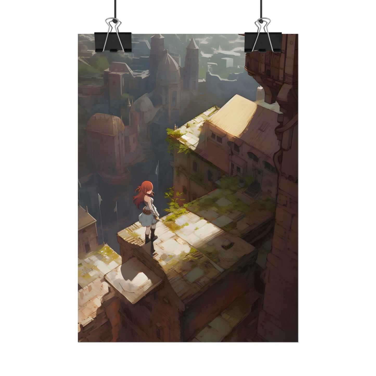 Dramatic Anime Red-Haired Heroine: Digital Artwork of Courage and Action - Poster