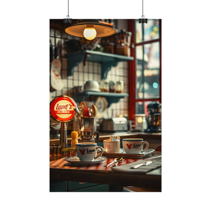 Retro Warmth: Cozy Lukes Diner Coffee Scene Art - Poster