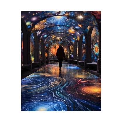 Celestial Art Gallery: Vibrant Space-Themed Artwork in a Colorful Interior - Poster
