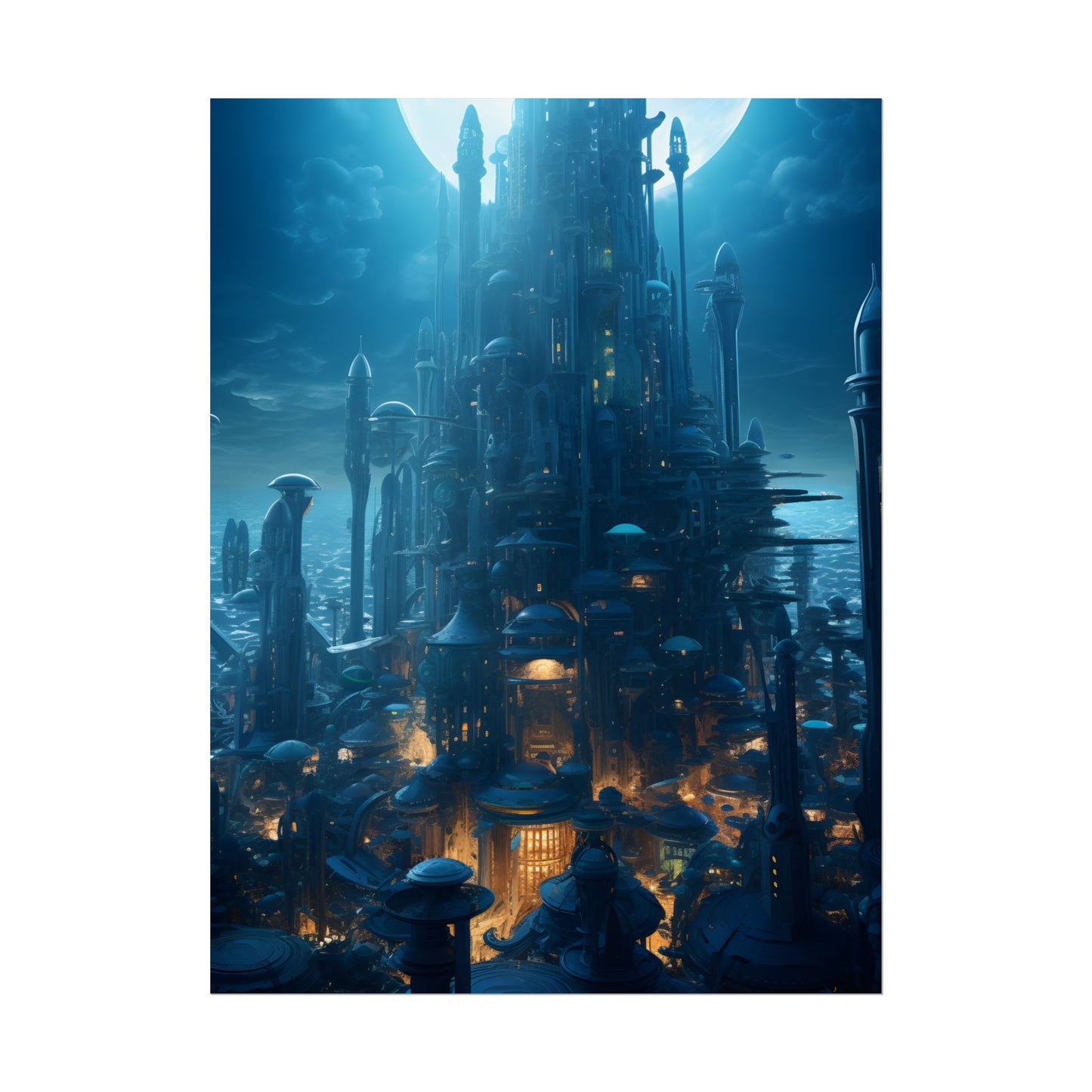 Underwater Futuristic Cityscape: Close Up Digital Artwork - Poster