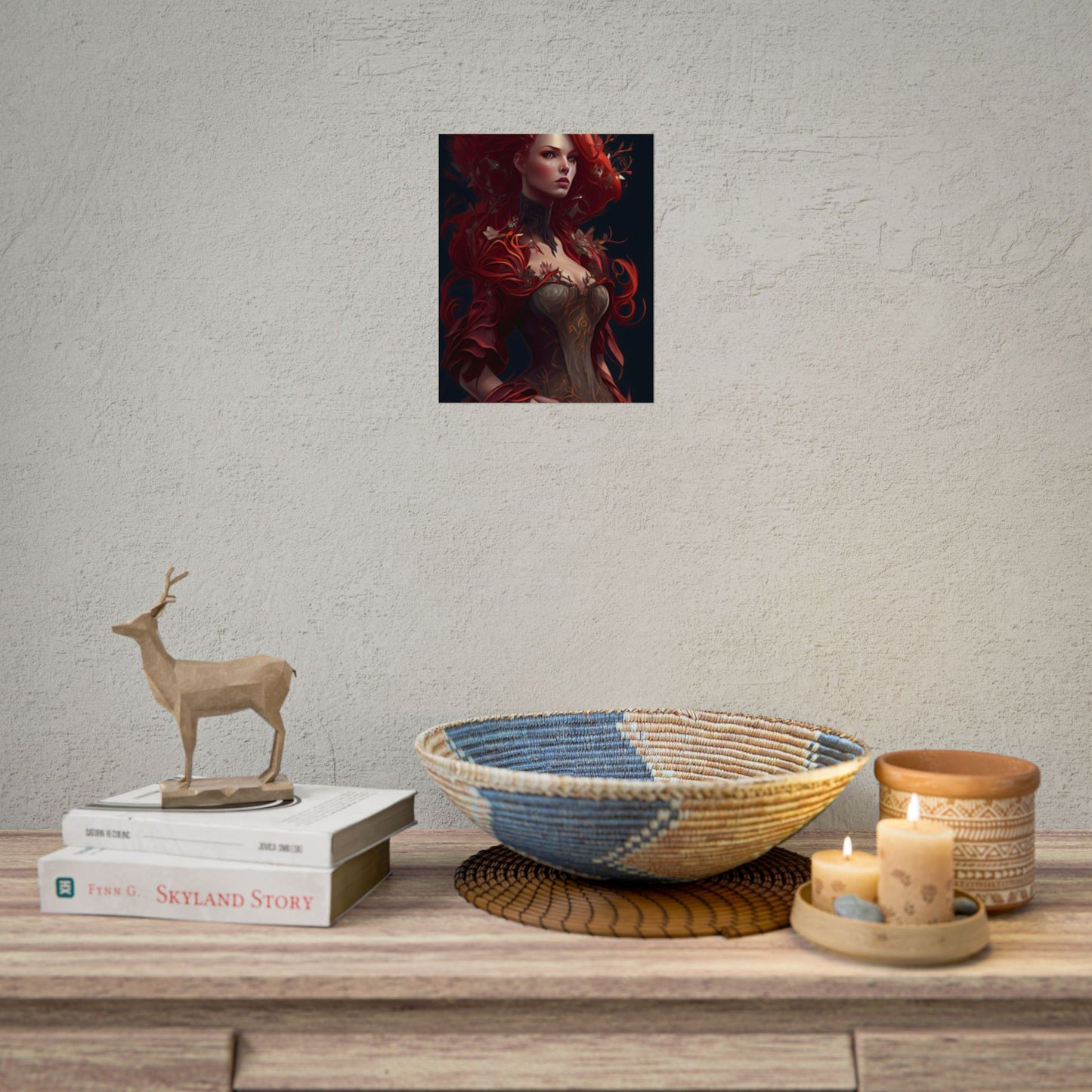 Red Hair Portrait: Elegant Female in Black Dress - Poster