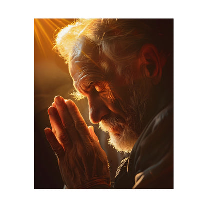 Serenity in Prayer: Elderly Man's Quiet Moment - Poster