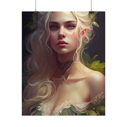 Detailed Blonde Female Portrait: Red Top Artwork - Poster