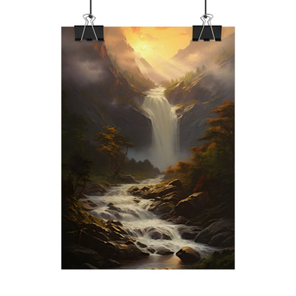 Breathtaking Waterfall: Nature's Beauty in Oil Painting - Poster