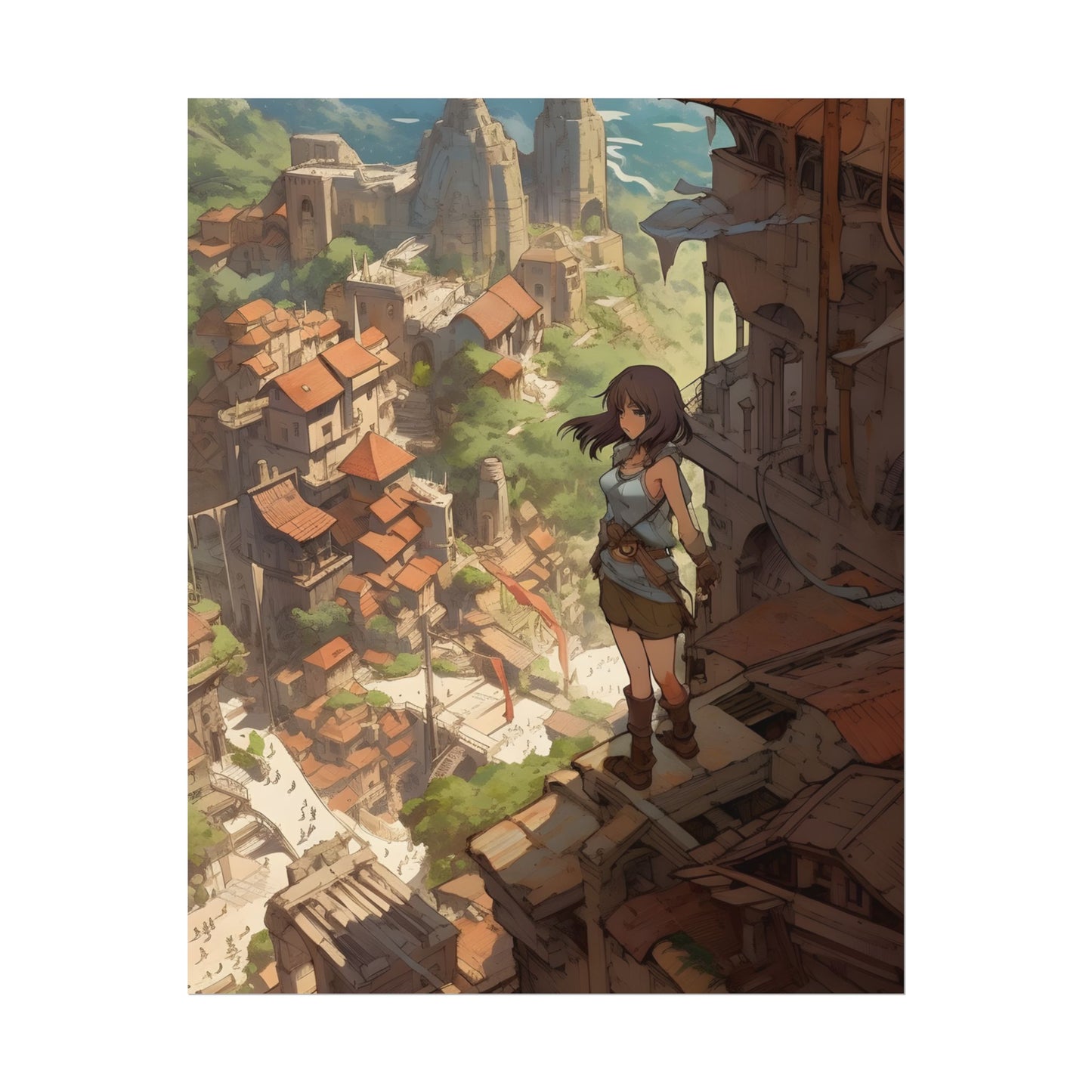 Dramatic Anime Feather: Bird's Eye View Illustration - Poster