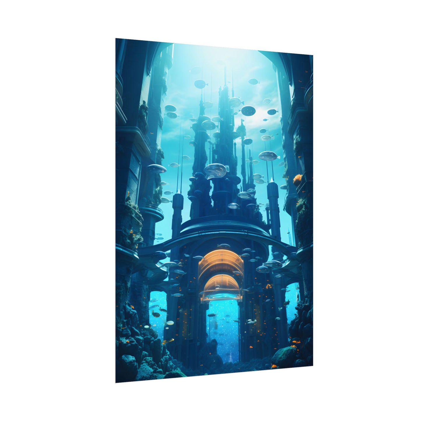 Futuristic Underwater Metropolis: Glass Cityscape - Poster