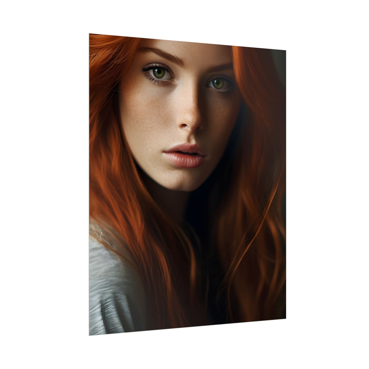 Redhead Woman in Nature: Candid Photo - Poster