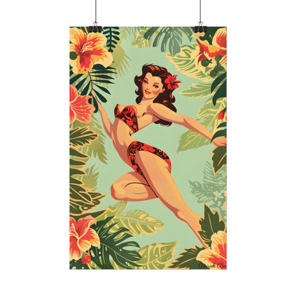 Vintage Retro Pin-Up Girl: Mid-Century Art Illustration - Poster