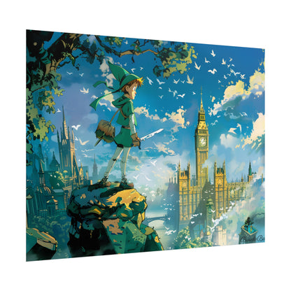 Whimsical Boy in Green: Colorful Illustration Artwork - Poster